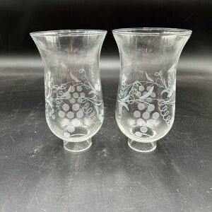 Elegant hurricane Glass globe shade  with grape Etched Design pair